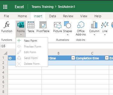 Copy of Forms for Excel to other Modern Site Collection > Insert -Forms options are not available