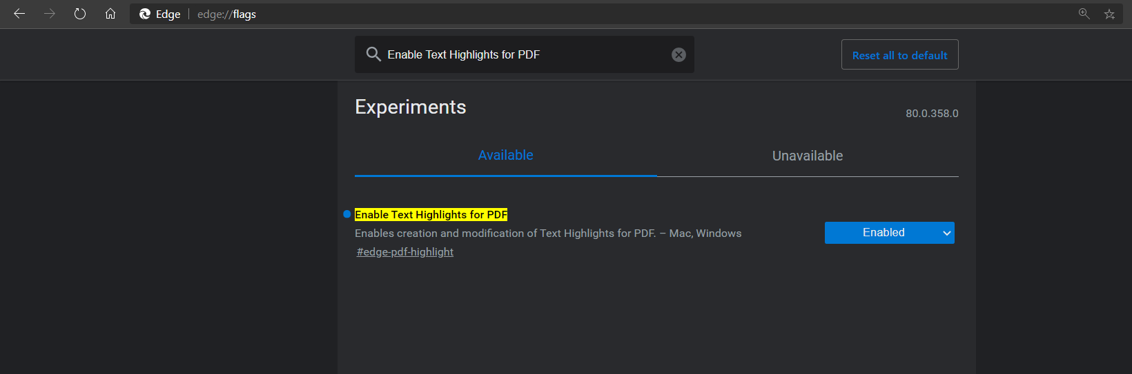 The option to remove highlights from PDFs is gone in version 80.0.358 -  Microsoft Tech Community