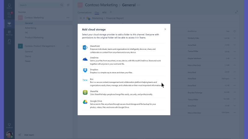 Add folders from new storage providers into Teams.