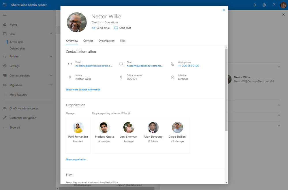 View an individual's people card right from within the Active sites information pane.