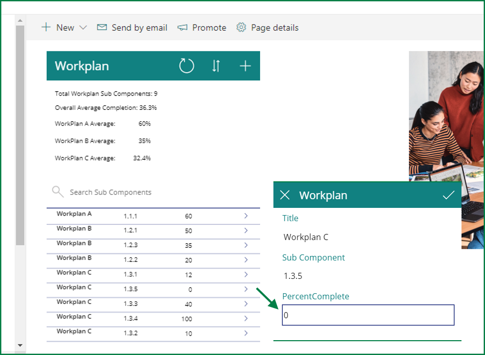 PowerApps app embedded in SharePoint page - users could only change the % for the sub-component