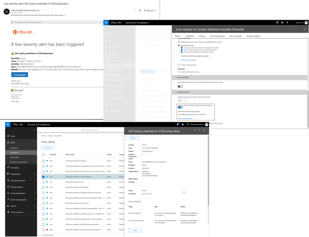 New alerts in Office 365 DLP