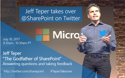 The “Godfather of #SharePoint” will be on video + tweeting from @SharePoint Twitter handle. #TeperTakeover
