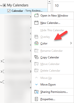 Selecting colors for Outlook desktop calendar