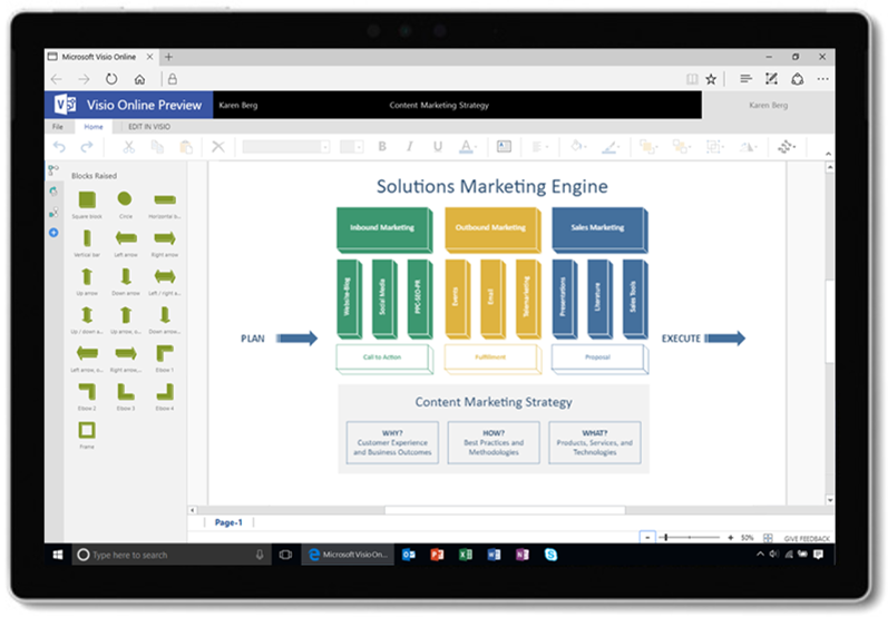 Create and edit diagrams in Visio Online from scratch, a template, or an existing Visio file.