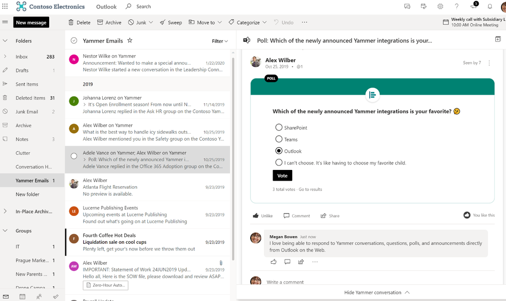 Yammer emails now inherit the new styling - including interactive conversations and media.