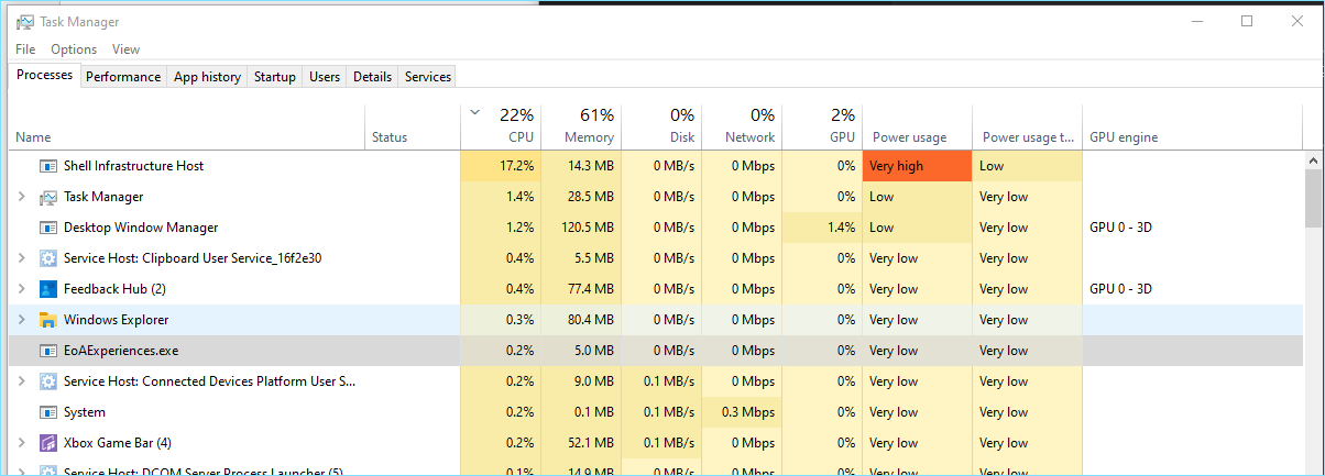 Shell Infrastructure Host has been having High CPU usage for 10 hours  straight and still going - Microsoft Community Hub
