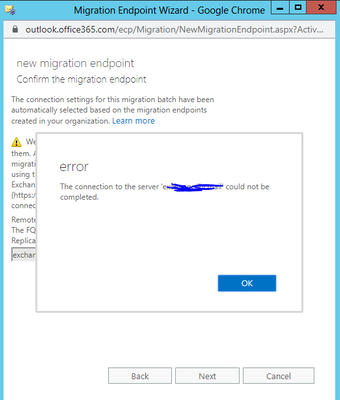 errorThe connection to the server '*********' could not be completed. -  Microsoft Tech Community