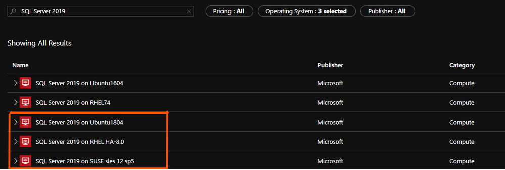 SQL Server 2019 images with current Linux distribution support available in  Azure marketplace - Microsoft Tech Community
