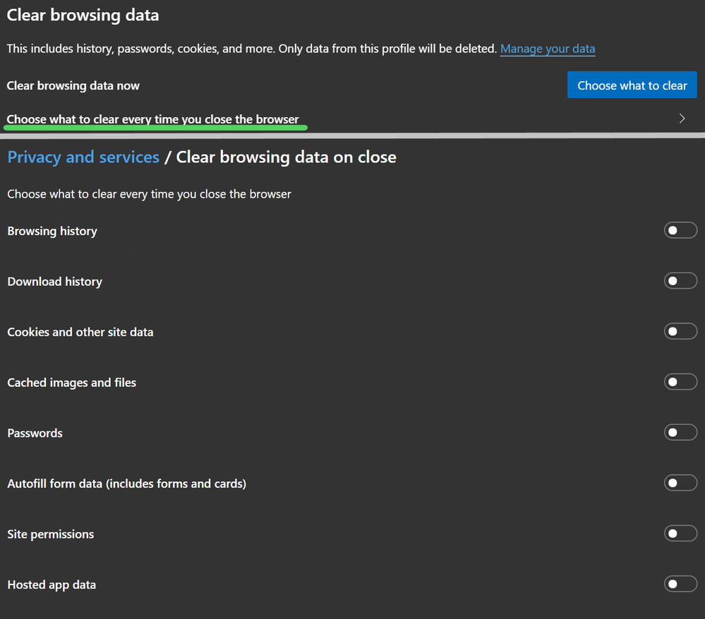 images of the privacy settings for clearing browsing data