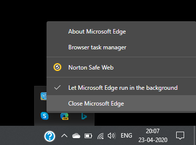 Click on the system tray icon on the bottom right of screen and then click Edge Canary icon(Edge Beta in your case) and then click close Microsoft Edge and then uninstall it.