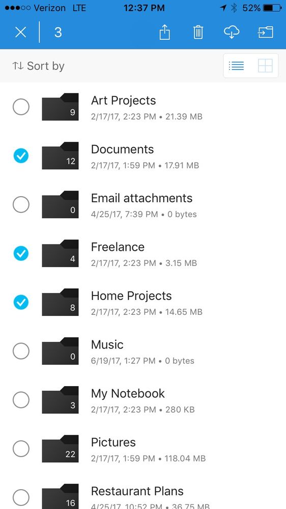 offline folders in OneDrive for iOS