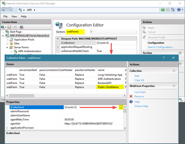 Edit nodes collection in the selected server farm