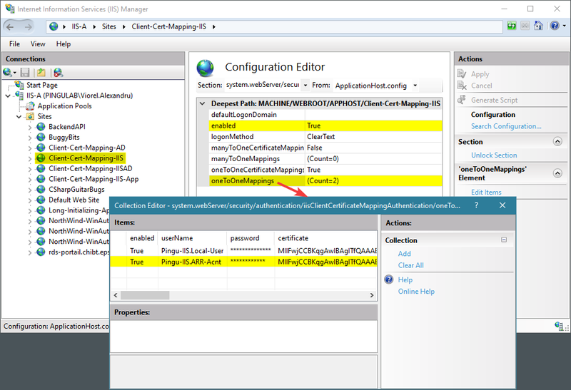 IIS client certificate mappings to user accounts on server machine