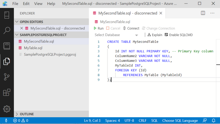 Writing sql script for table 2 - in Azure Data Studio Postgres.png