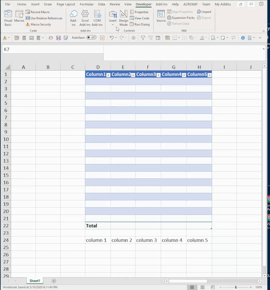 Excel Worksheet Sheet Column Move With Table Not Working.gif