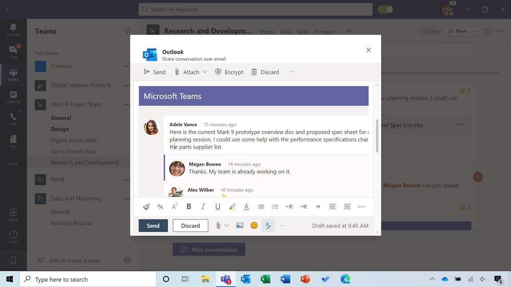 Share to Outlook from Teams Chat