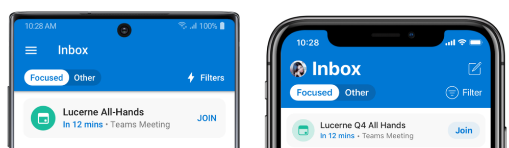 Join from Up Next in your Outlook Focused Inbox