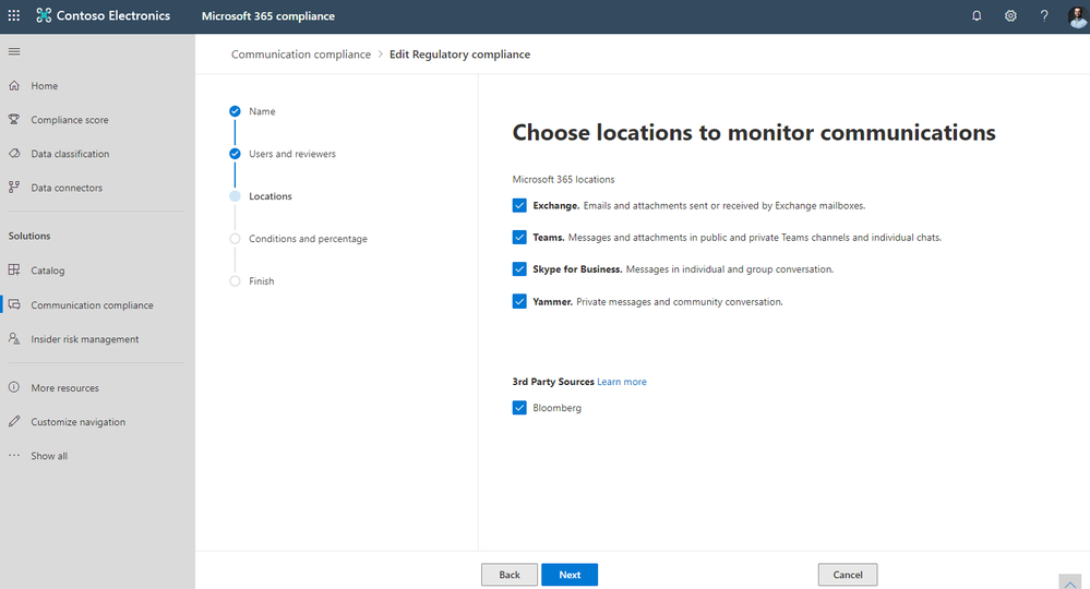 Select which apps in Microsoft 365 you'd like to monitor