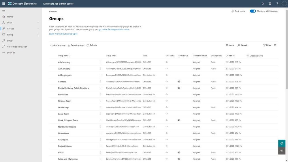 Export Microsoft 365 Groups to a .csv file in the Microsoft 365 admin center