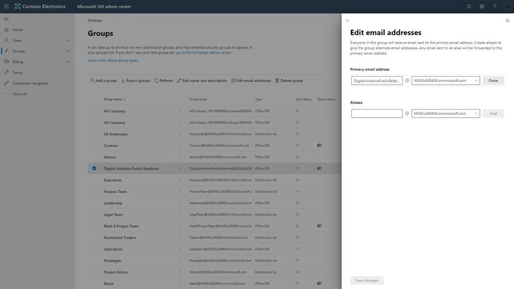 Manage email addresses and aliases for Microsoft 365 Groups