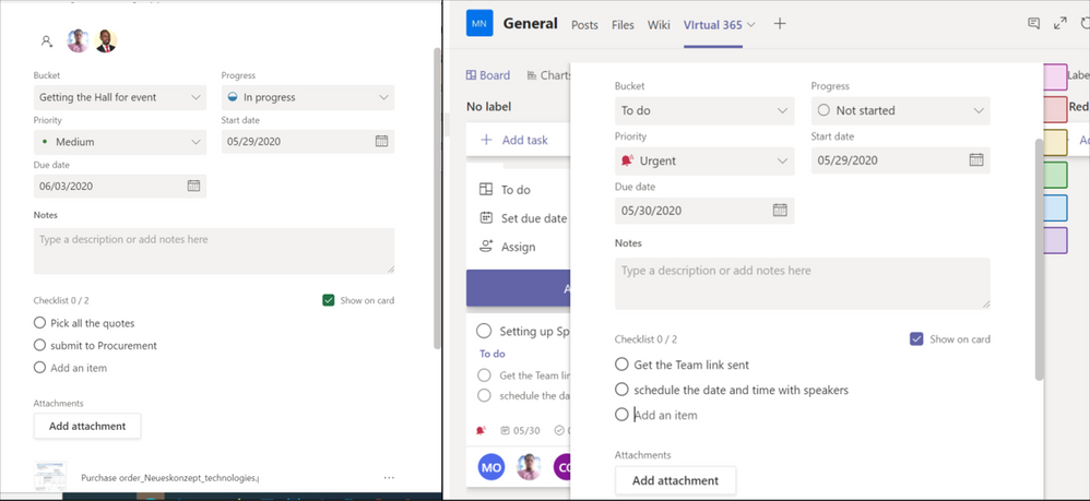 Fig 1.6 Planner Bucket view on the Web and on Microsoft Teams