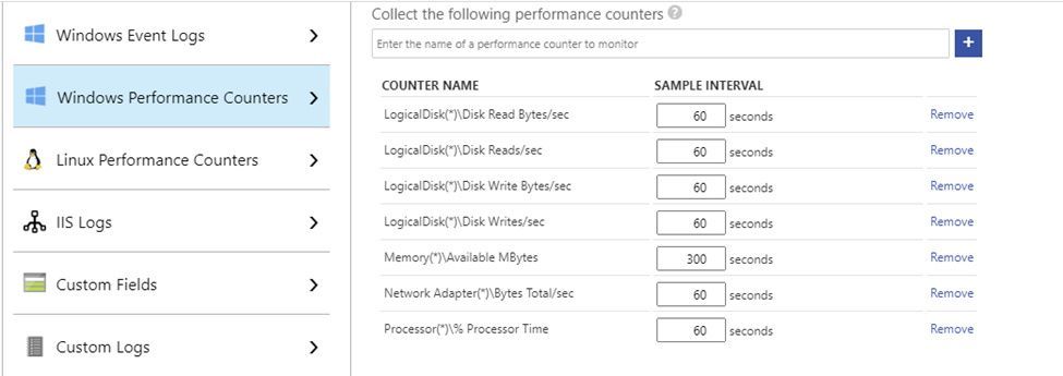 Windows performance counters collection configuration in Log Analytics