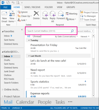 Where is the Search Box in Outlook 365?