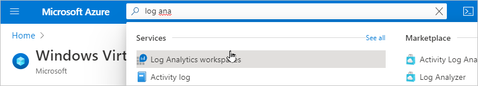 Searching for and selecting the Log Analytics workspaces service