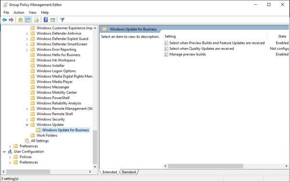Locating Windows Update for Business policies in the Group Policy Management Editor