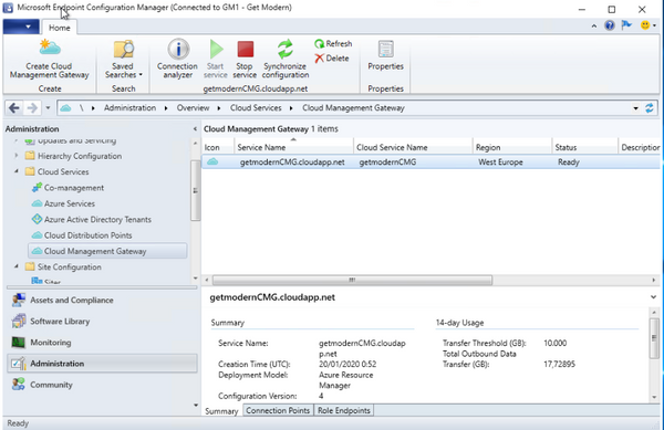 Cloud Management Gateway settings in Configuration Manager