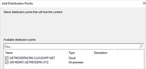 List of available distribution points in Configuration Manager