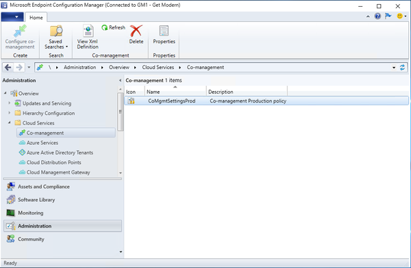 The Co-management dashboard in Configuration Manager