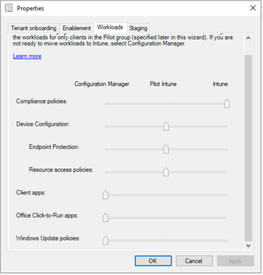 View of Workload tab for co-management properties