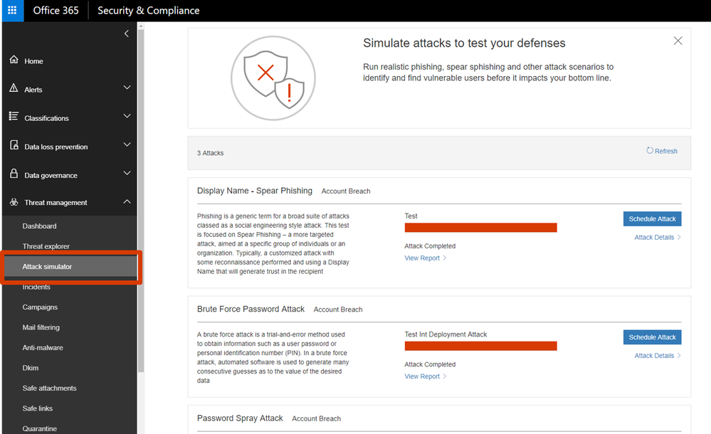 Attack Simulator in Office 365 Threat Intelligence