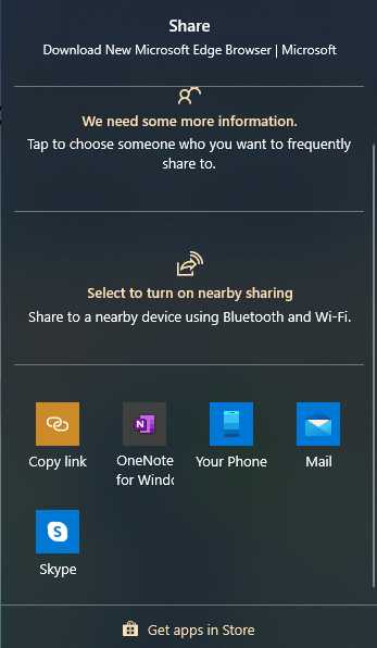 Skype option seen in the share window when the share option is selected in Windows 10.