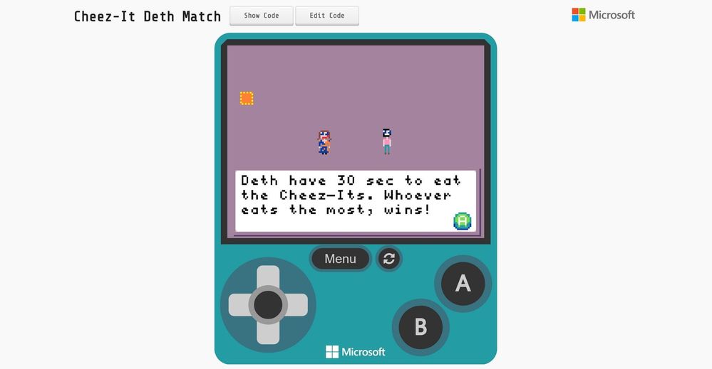 "Cheeze-It Deth Match" on MakeCode Arcade