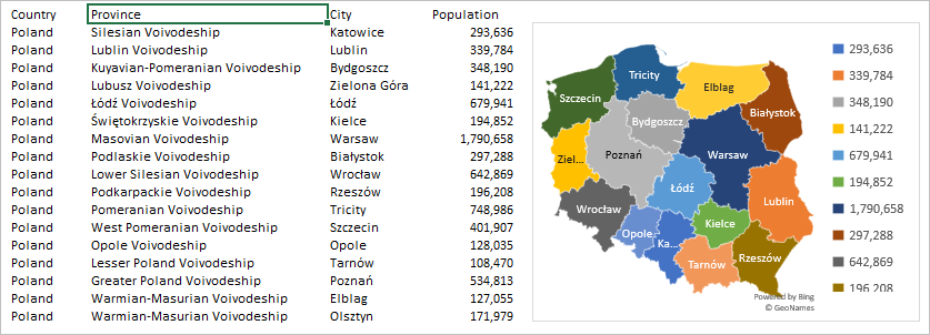 Can Excel map charts show capital cities of provinces? - Microsoft Tech  Community