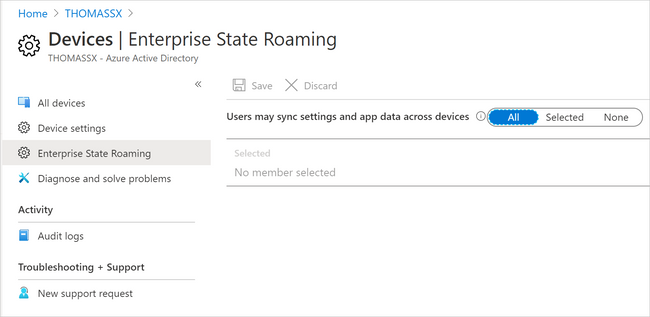 Enterprise State Roaming settings in Azure AD