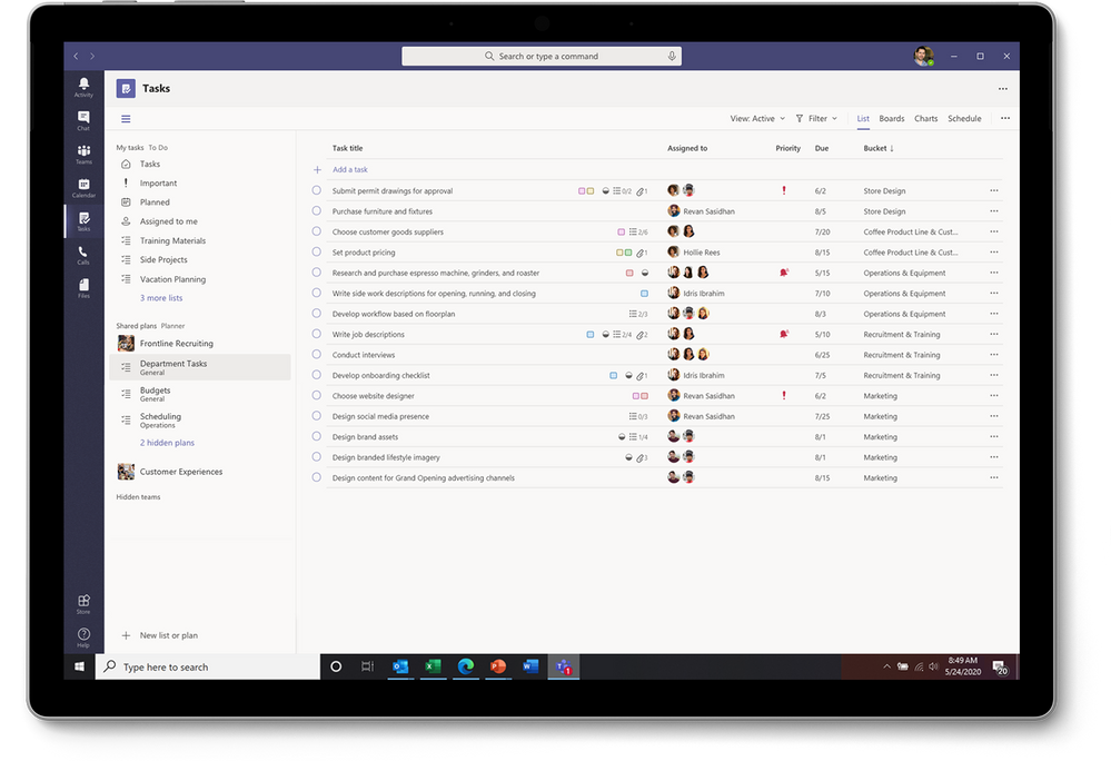 View your tasks and shared plans across Microsoft To Do and Planner with the Tasks app in Microsoft Teams.
