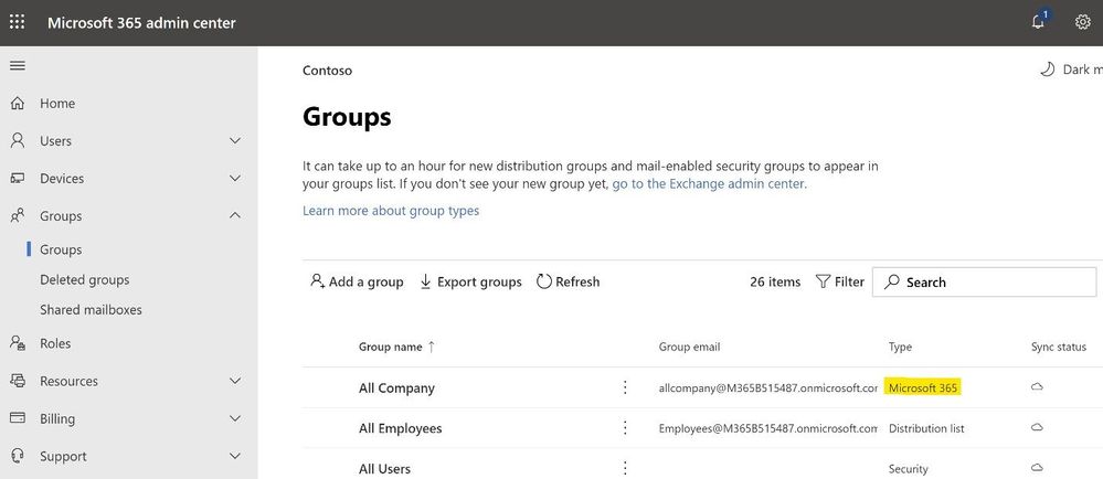 Microsoft 365 Groups as a group type in the Microsoft 365 admin center