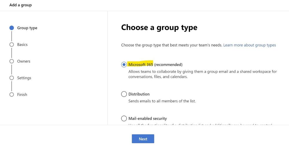 Microsoft 365 Groups as a group type in the Microsoft 365 admin center