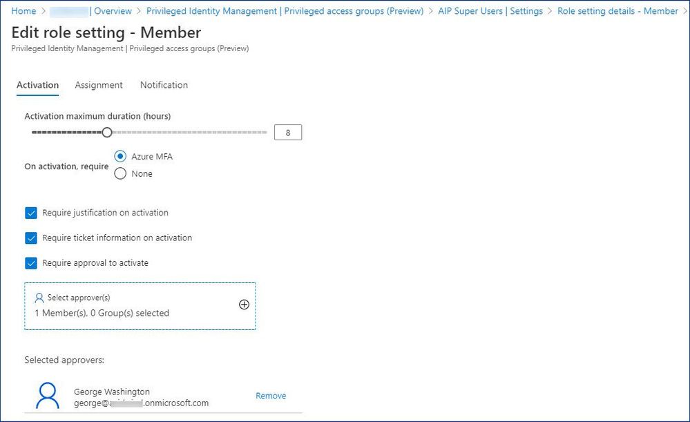 Figure 16: Customizing role activation options