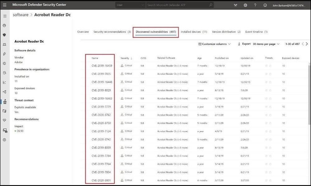 Review how many CVEs are associated with an application