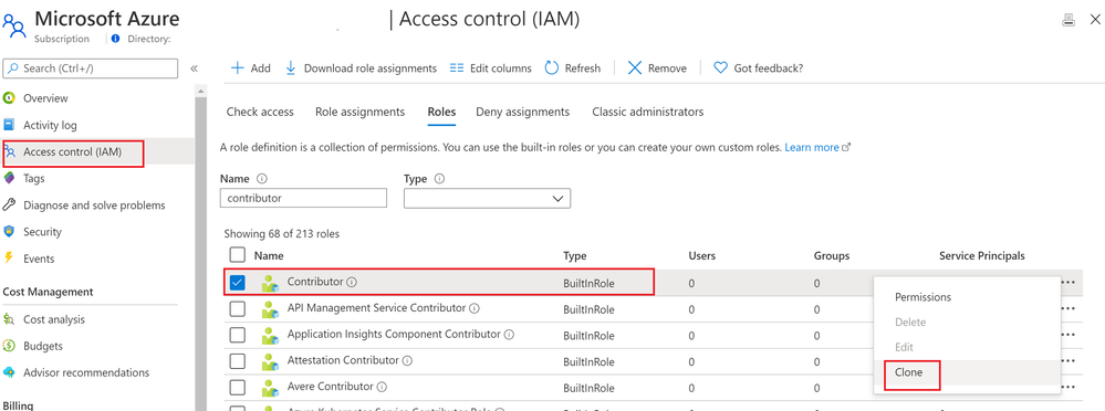 Clone Azure built Role of Contributor