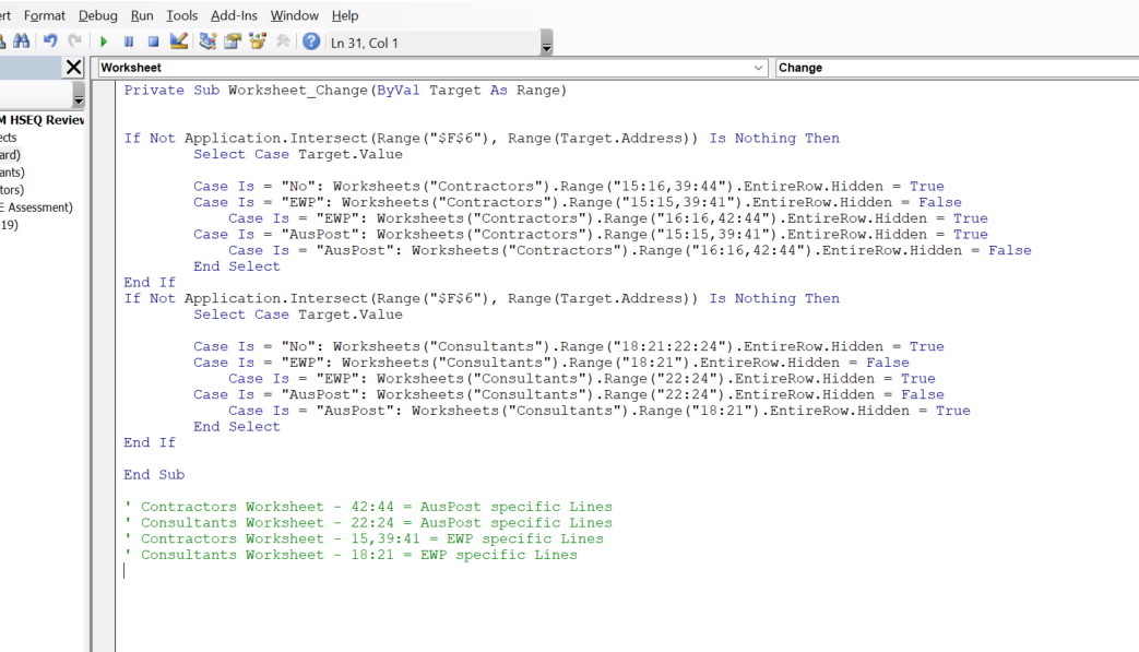 Hideunhide Rows In Other Sheets Based On Selection From 3way Drop Down 5521