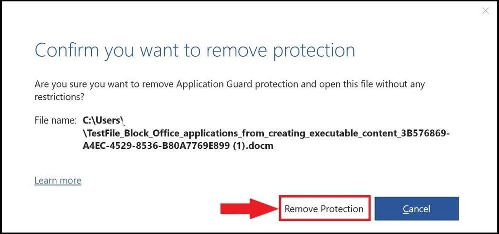 Removing protection confirmation