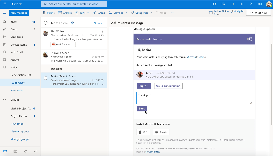 Reply to a Teams message directly from Outlook