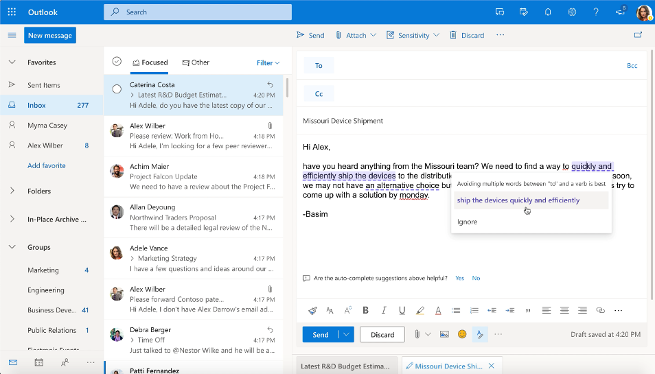Get your message across in a concise and clear way using the Editor in Outlook