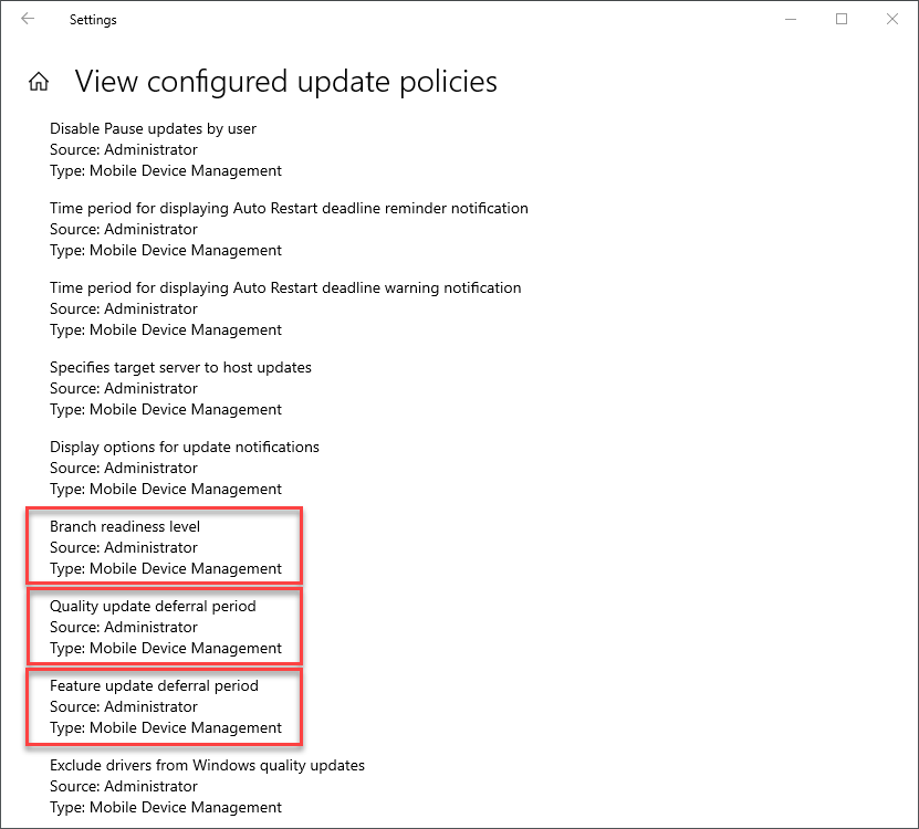Configured update policies